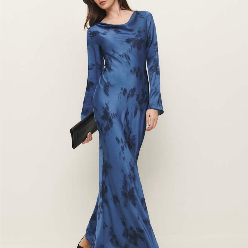 Reformation Blue Long Sleeve Dress